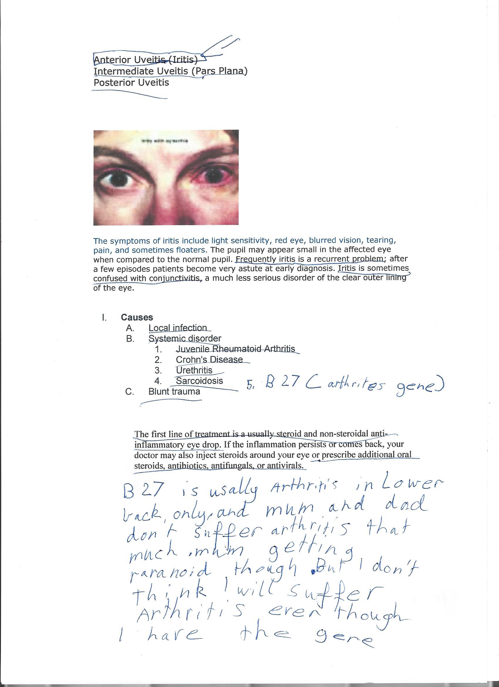 Full-page childhood school assignment about iritis