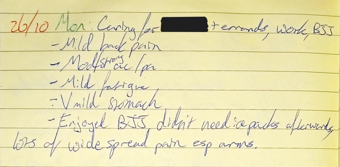 Handwritten flare diary extract from October 2020